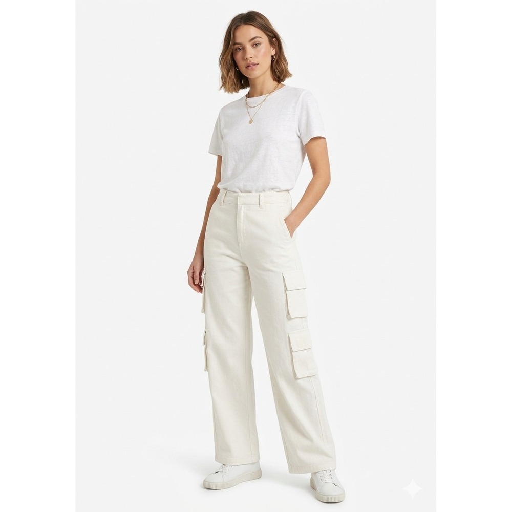 Olivaceous Womens Jeans High Waisted Double Pockets White Small